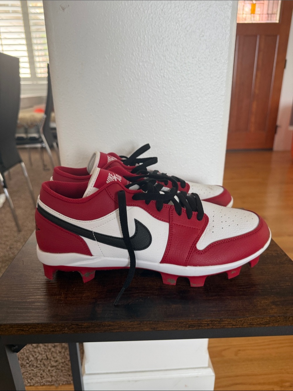 Nike Kids Red White Sneakers with Black Swoosh Cleats